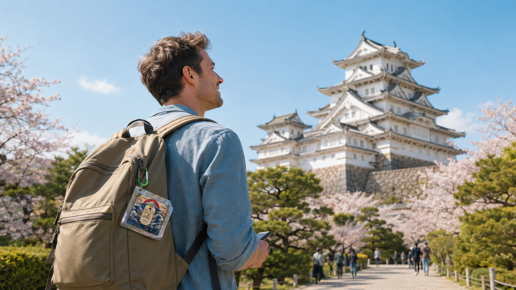 Traveler carrying KAORION BINZUKE SCENT at a Japanese castle

